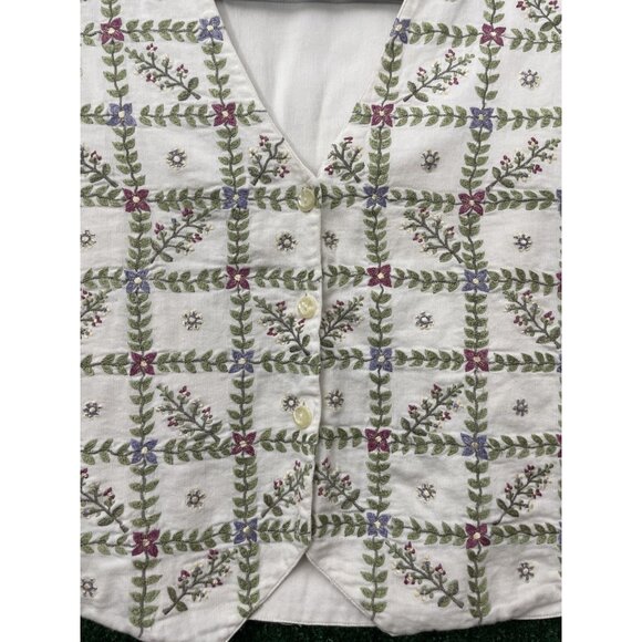 Paul Harris Floral Embroidered Top Vest Women's Size Small White Button 70s - Picture 2 of 11